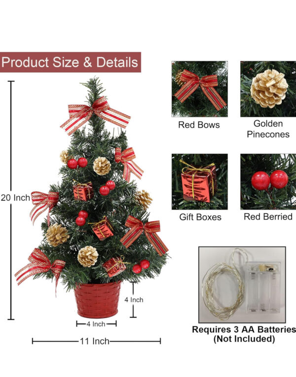 2PACK GRANDEAL 20 Inch Lighted Tabletop Mini Christmas Tree with Timer Artificial Small Christmas Tree with Lights Ornaments Bows Gifts Pinecones Basket Base Christmas Decorations Office Home Decor - Image 4