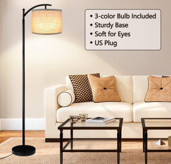 ROTTOGOON Floor Lamp for Living Room with 3 Color Temperatures LED Bulb, Standing Lamp Tall Industrial Floor Lamp Reading for Bedroom, Office (9W LED Bulb, Beige Lampshade Included) -Black - Image 4