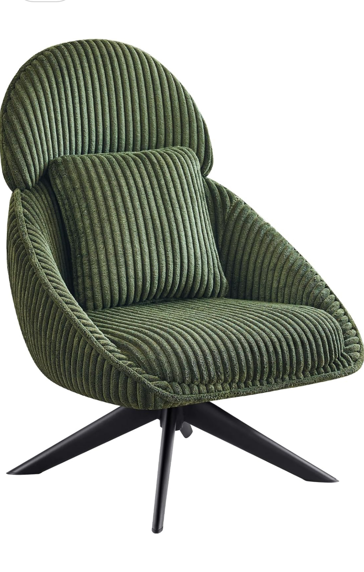 Furniliving Upholstered Swivel Accent Chair for Living Room, Modern Armchair Side Chair with Headrest Bedroom Chair with Metal Legs Comfy Sofa Chairs with Pillow, Large, Corduroy, Green