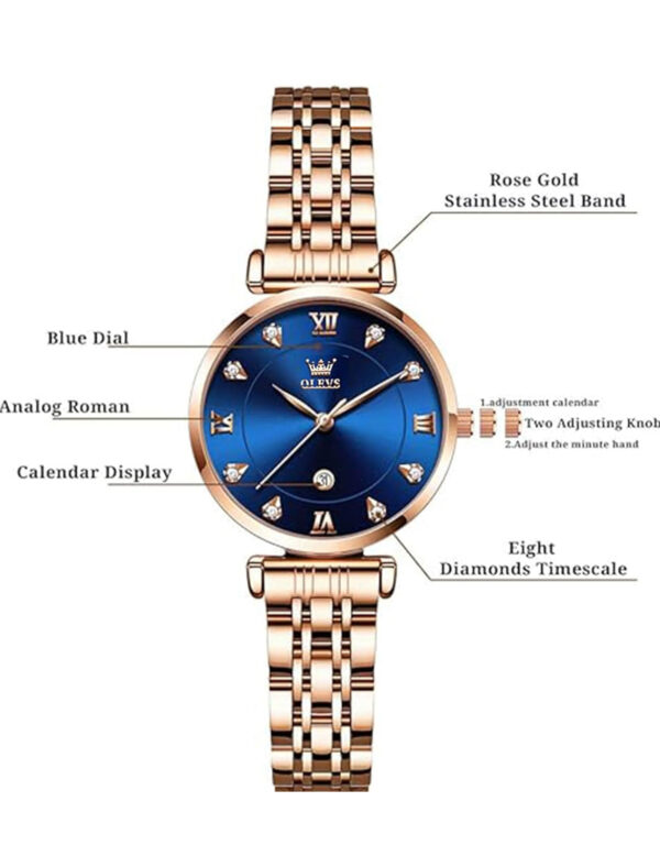 OLEVS Women Watches Simple Dress Ladies Watch Rose Gold Stainless Steel Watch Waterproof Quartz Date Luxury Diamond Small Wristwatch Fashion Analog Female Reloj Mujer Blue White Green Red Yellow Face - Image 5