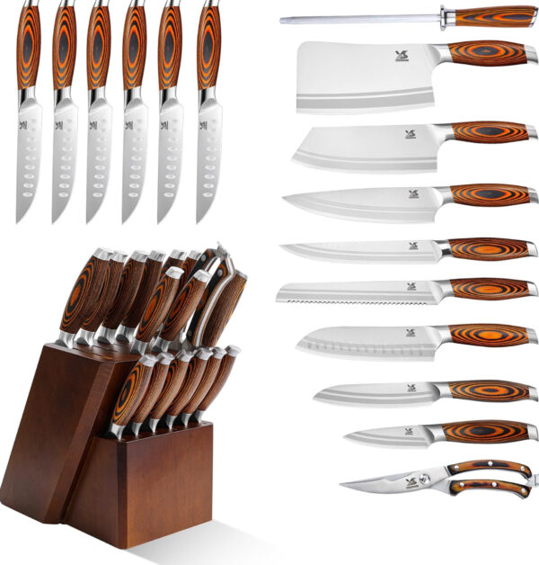 MSY BIGSUNNY Knife Block Set 17-piece Knife Set with Wooden Block - German Steel Perfect Cutlery Set Gift - Image 5