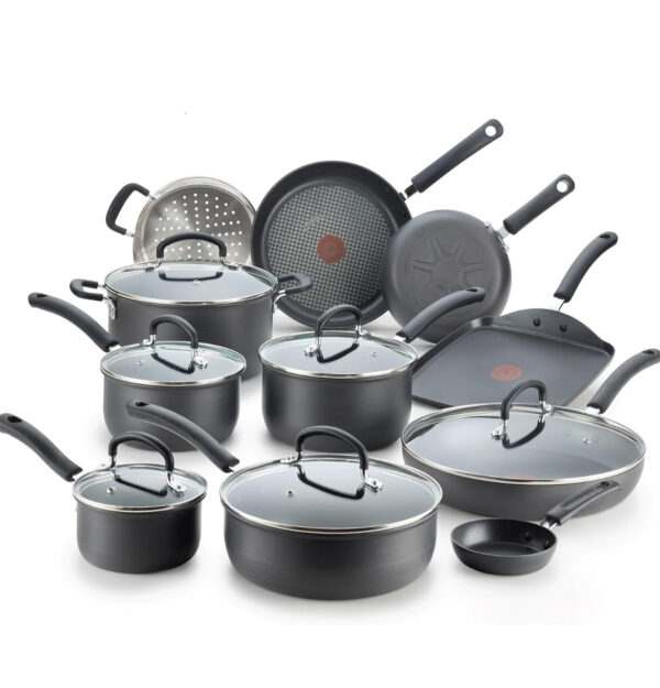 T-fal Ultimate Hard Anodized Nonstick Cookware Set 17 Piece, Oven Broiler Safe 400F, Lid Safe 350F, Kitchen Cooking Set w/ Fry Pans, Saucepans, Saute Pan, Griddle, Pots and Pans, Dishwasher Safe Black - Image 6